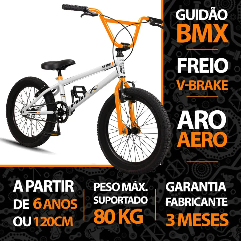 Bicicleta Aro 20 Pro-x Série 1 Branca/Laranja chega em 2025