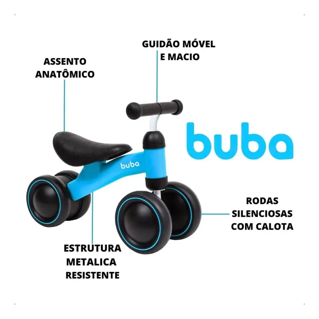 2025 Bicicleta de Equilíbrio 4 Rodas Buba Azul no Brasil