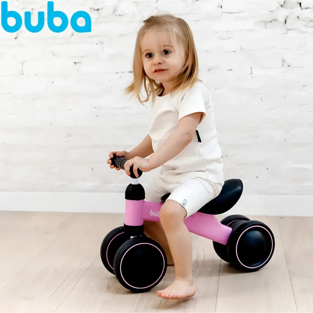 Bicicleta Equilíbrio 4-rodas Buba Sem Pedal Rosa Brasil 2025