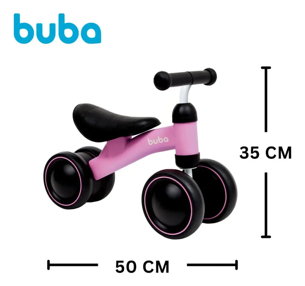 Bicicleta Equilíbrio 4-rodas Buba Sem Pedal Rosa Brasil 2025