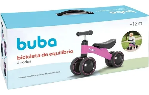 Bicicleta Equilíbrio 4-rodas Buba Sem Pedal Rosa Brasil 2025