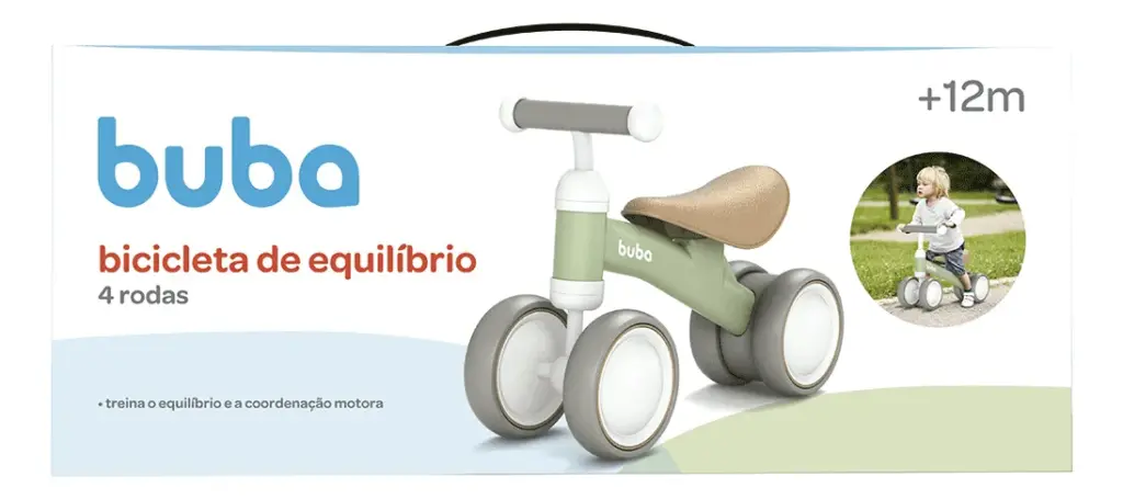 Bicicleta de equilíbrio 4 rodas Buba Retro Verde chega 2025