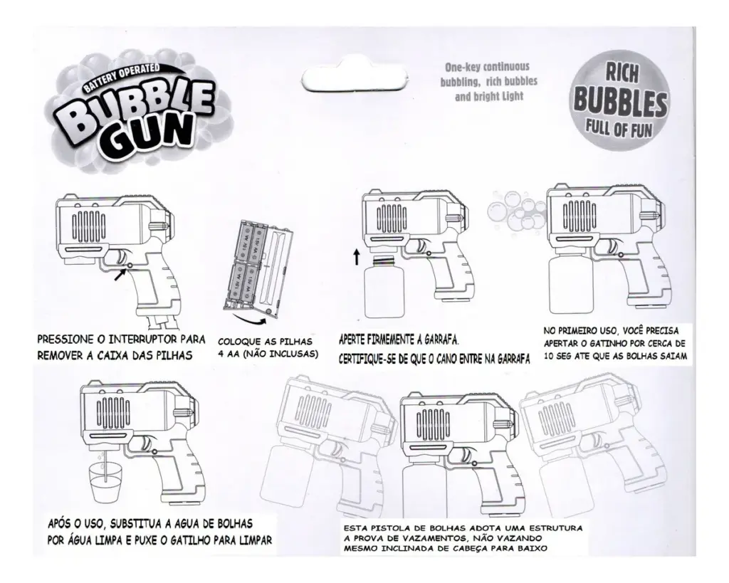 Brinquedo Máquina Bolha de Sabão Pistola Automática no ML