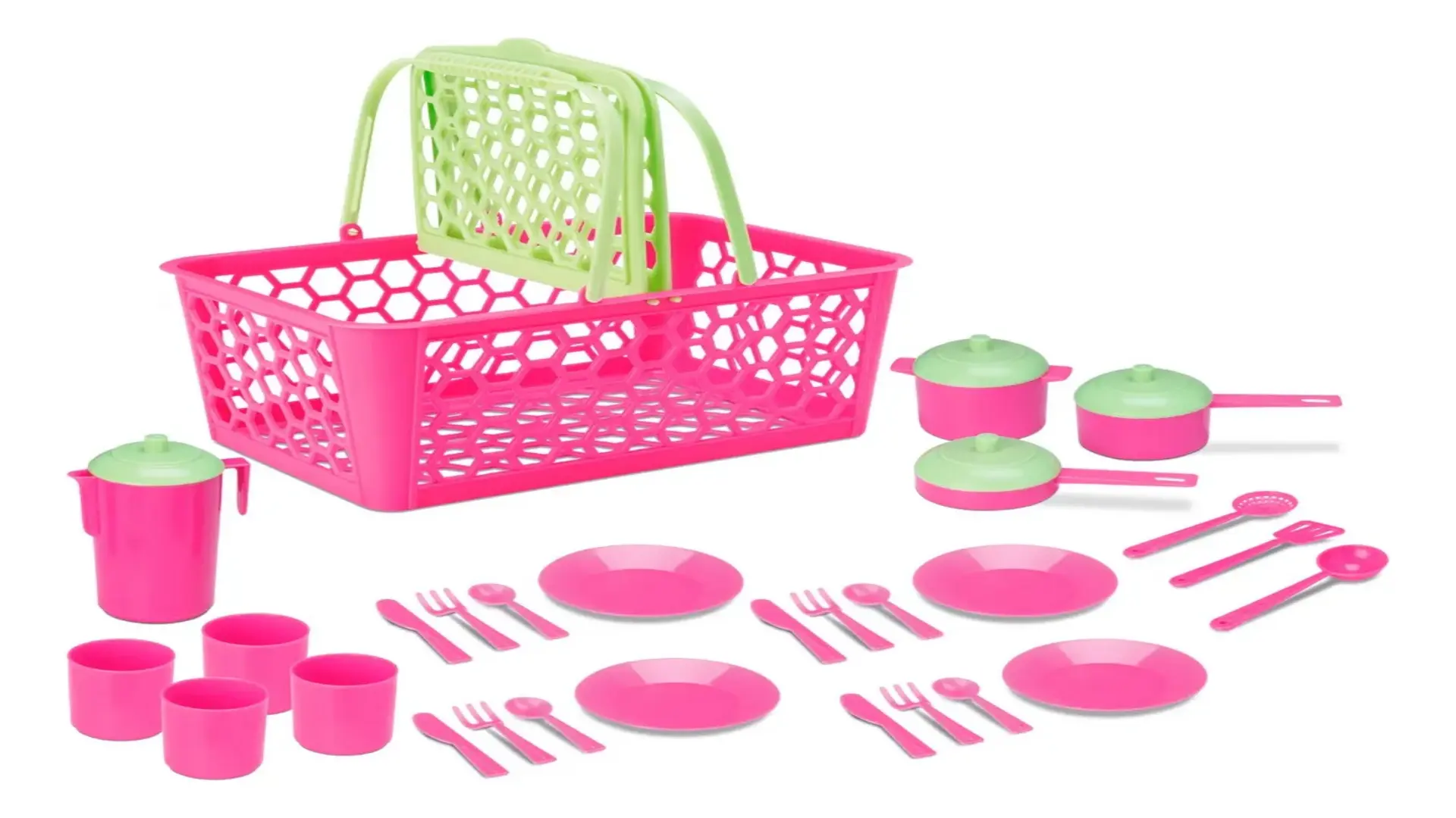 Cesta Leva Papinha Brinquedo Infantil Kit Cozinha Rosa 2025