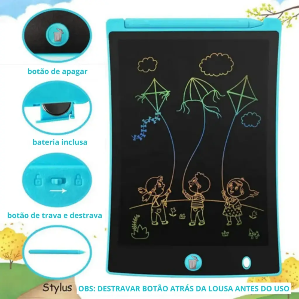 Lousa Digital 12" LCD Infantil Rosa chega ao Brasil em 2025