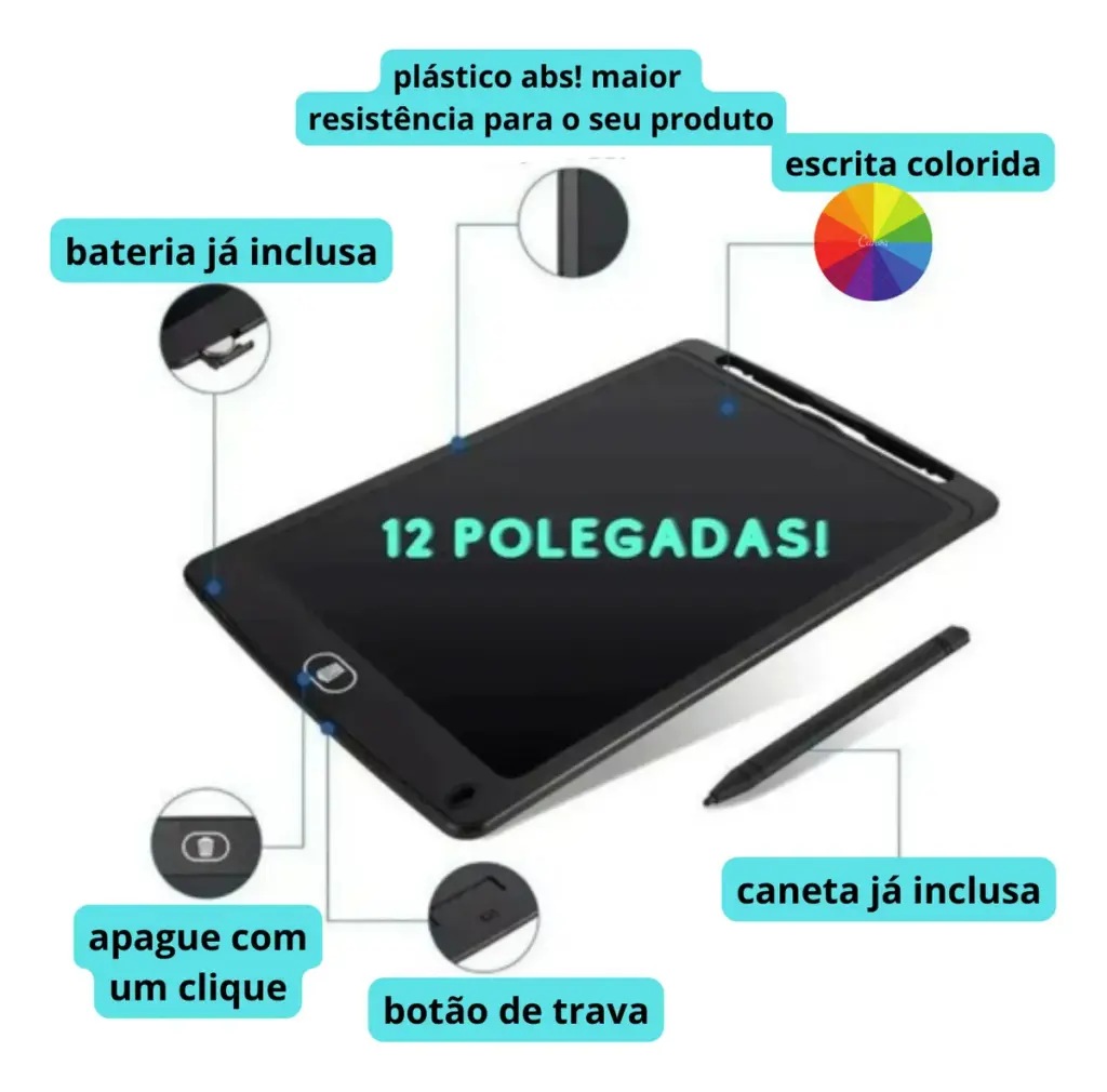 Lousa Digital 12" LCD Infantil Rosa chega ao Brasil em 2025
