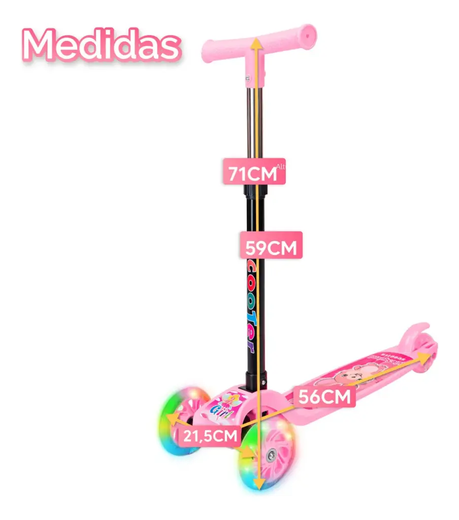 Patinete Infantil 3 Rodas LED Dobrável Rosa 2025 no Brasil