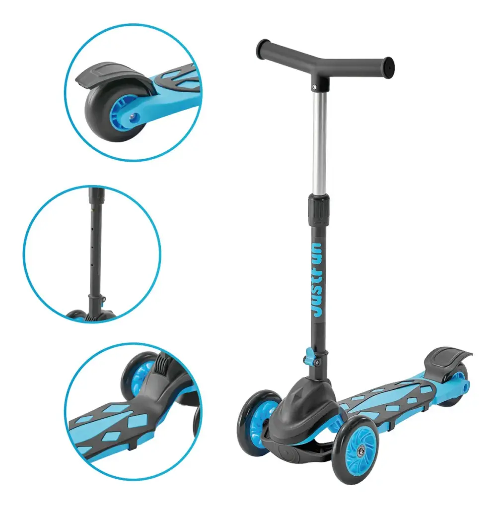 Como é o Patinete Ajustável 3 Rodas Azul da Just Fun
