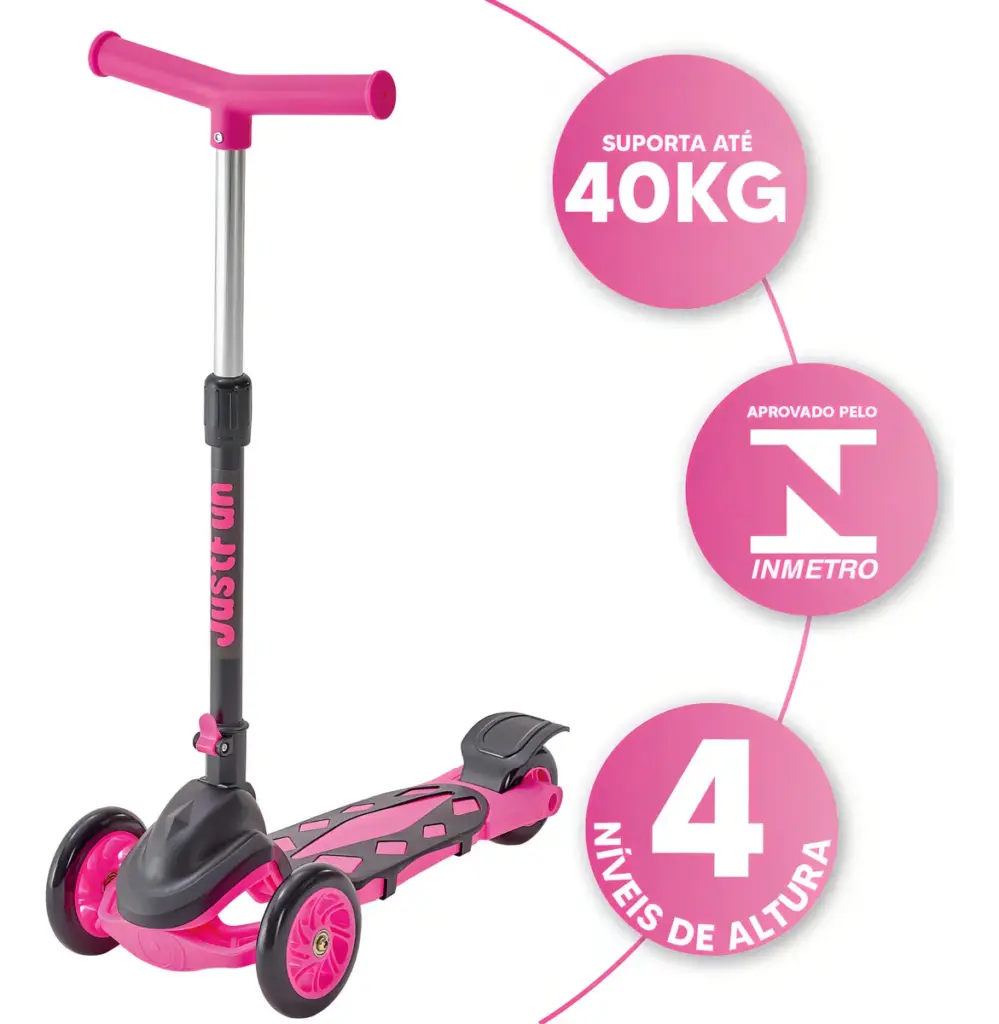 Patinete Radical Infantil 3 Rodas Ajustável Rosa chega 2025