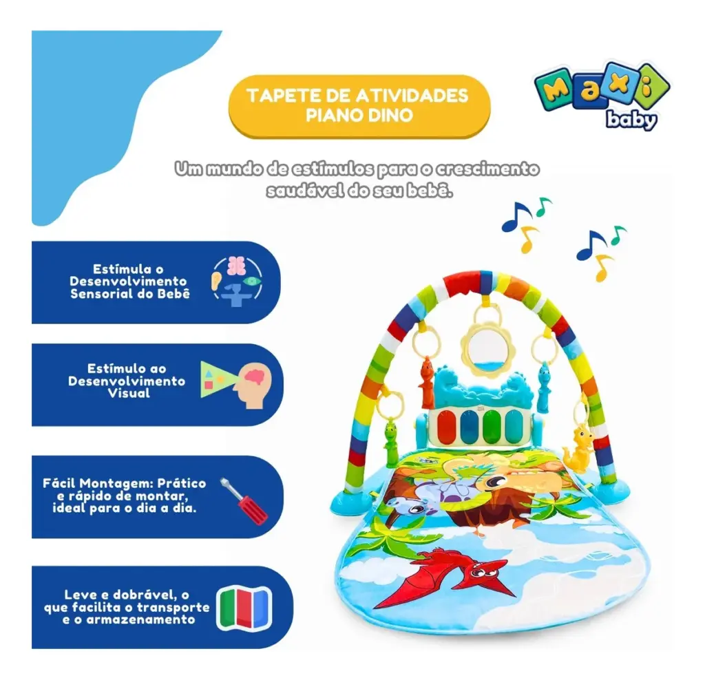 Piano Play Funny Dino: tapete que anima e desenvolve bebês