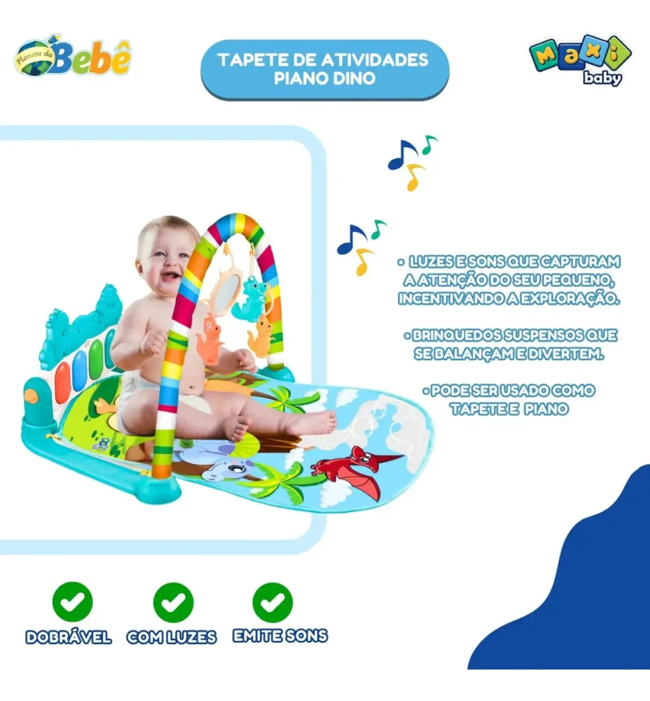Piano Play Funny Dino: tapete que anima e desenvolve bebês