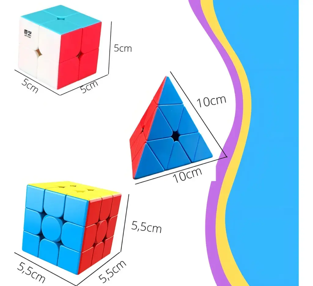 Kit Moyu: cubos 2x2, 3x3 e Pirâmide que desafiam família