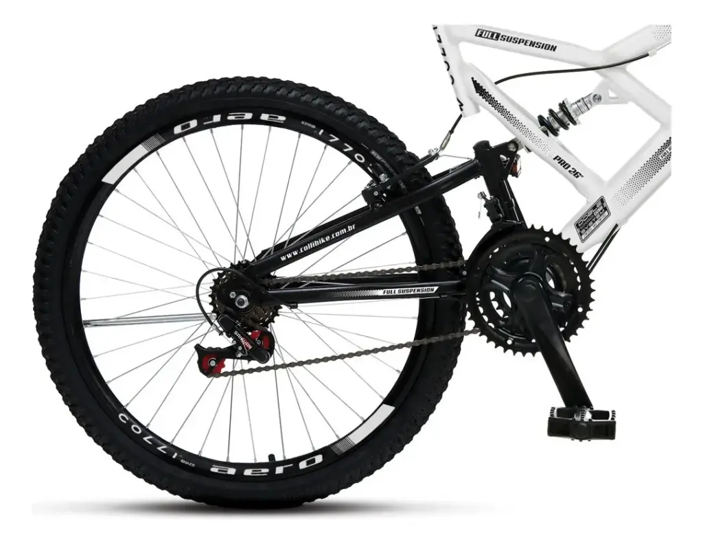 Bike Colli Aro 26 GPS tem suspensão dupla e design clean