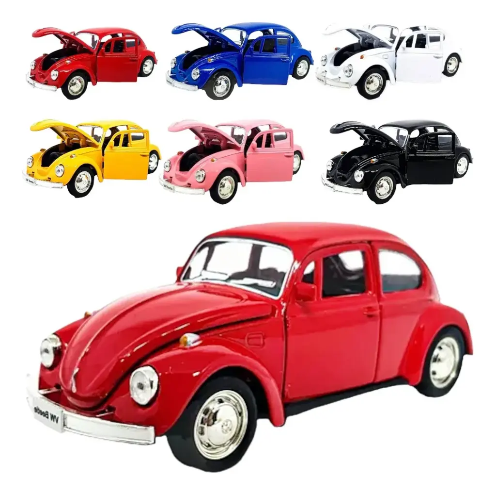 Carrinho Fusca Miniatura de Ferro traz nostalgia em vermelho