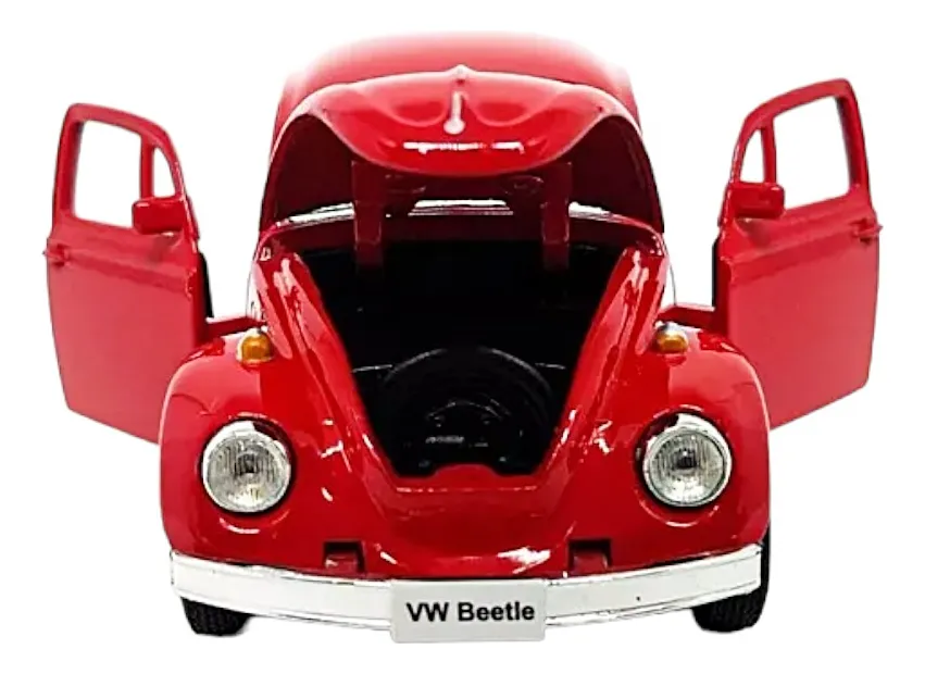 Carrinho Fusca Miniatura de Ferro traz nostalgia em vermelho