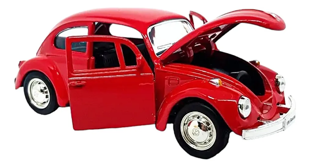 Carrinho Fusca Miniatura de Ferro traz nostalgia em vermelho