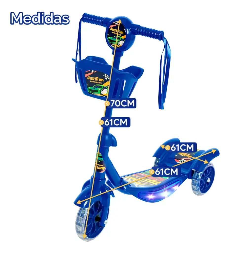 Patinete Just Fun com LED e cesta vira hit entre crianças