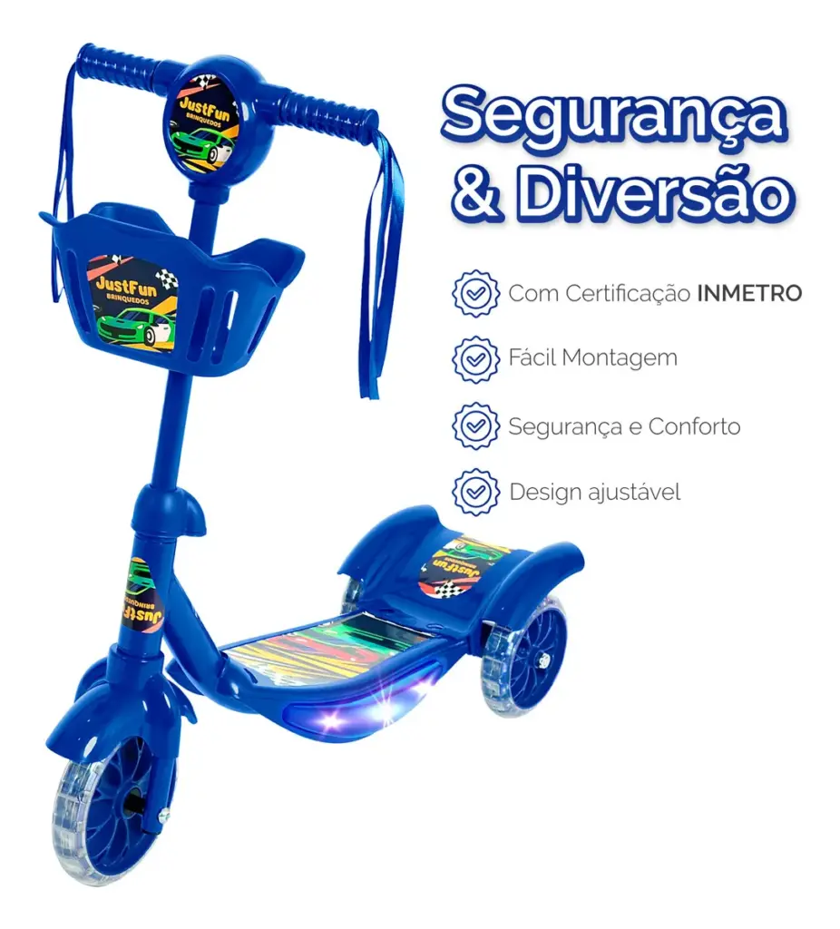 Patinete Just Fun com LED e cesta vira hit entre crianças