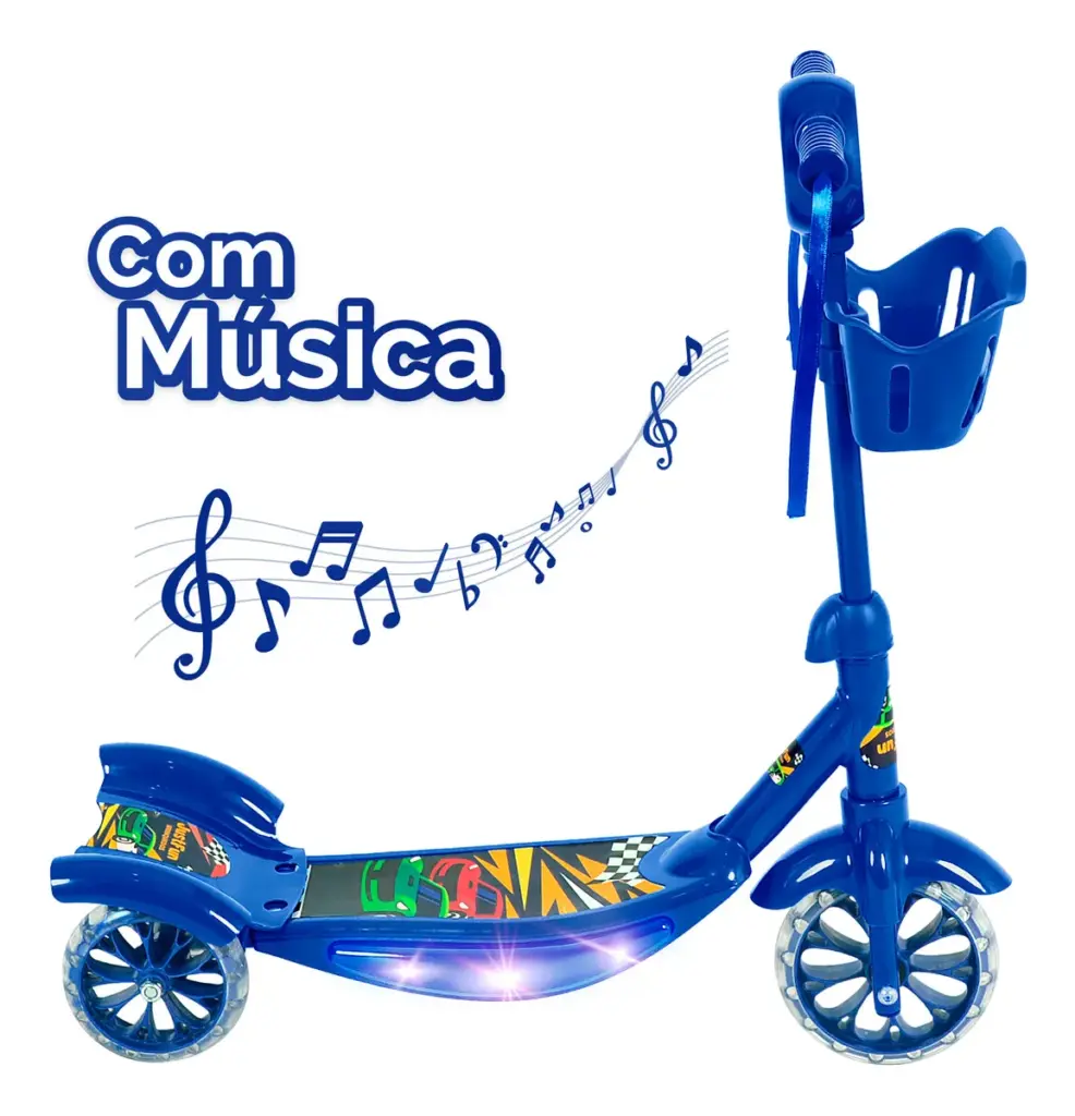 Patinete Just Fun com LED e cesta vira hit entre crianças