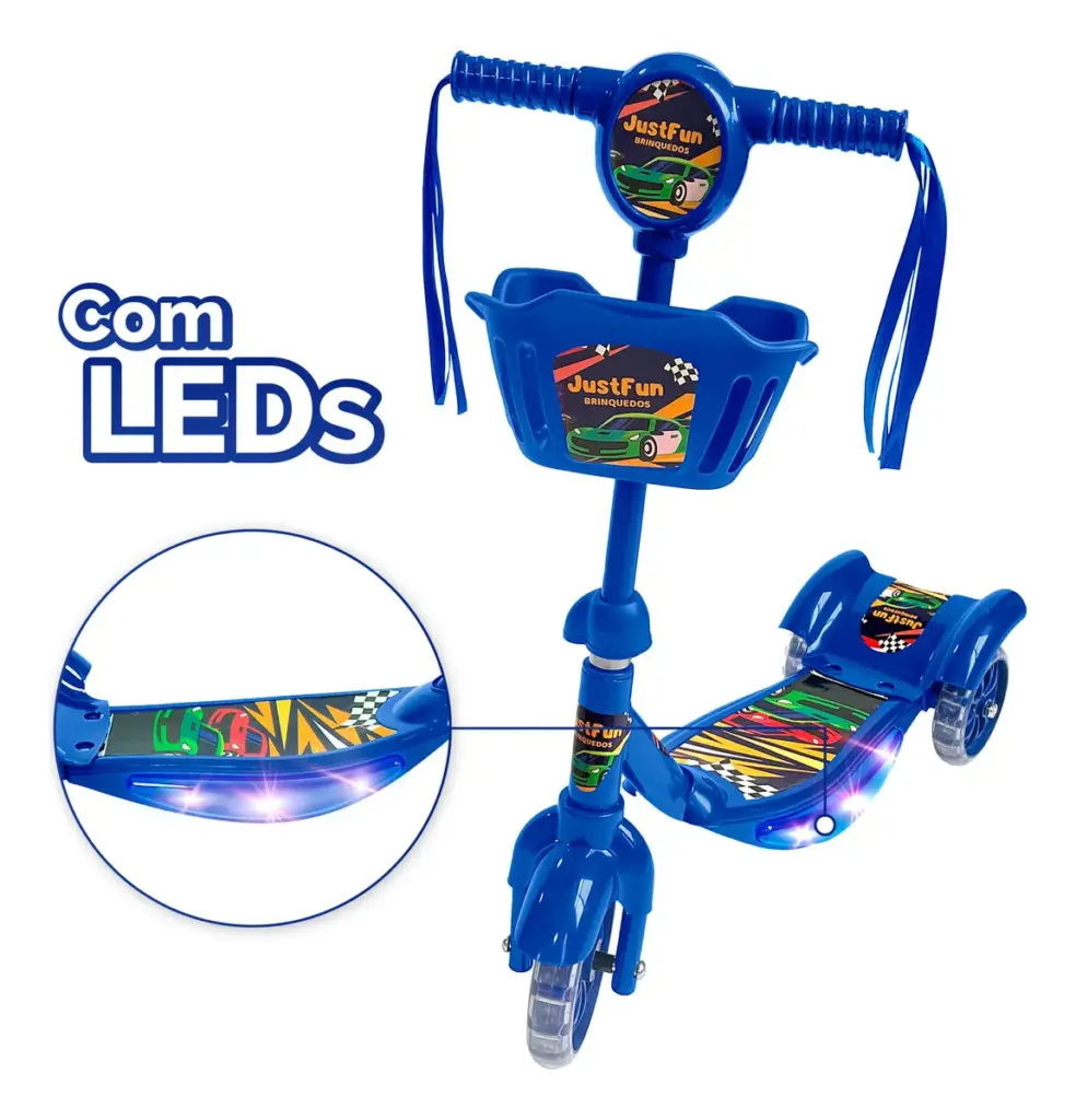 Patinete Just Fun com LED e cesta vira hit entre crianças