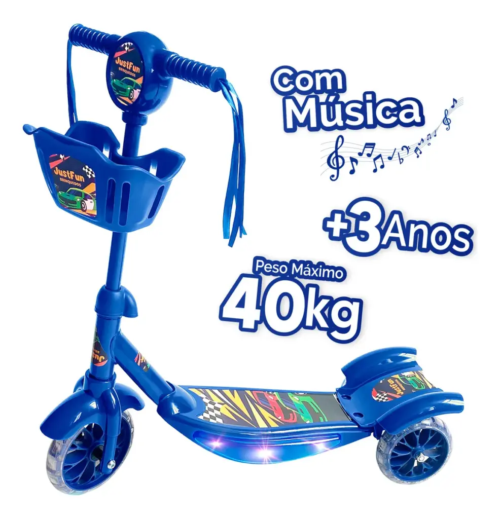Patinete Just Fun com LED e cesta vira hit entre crianças
