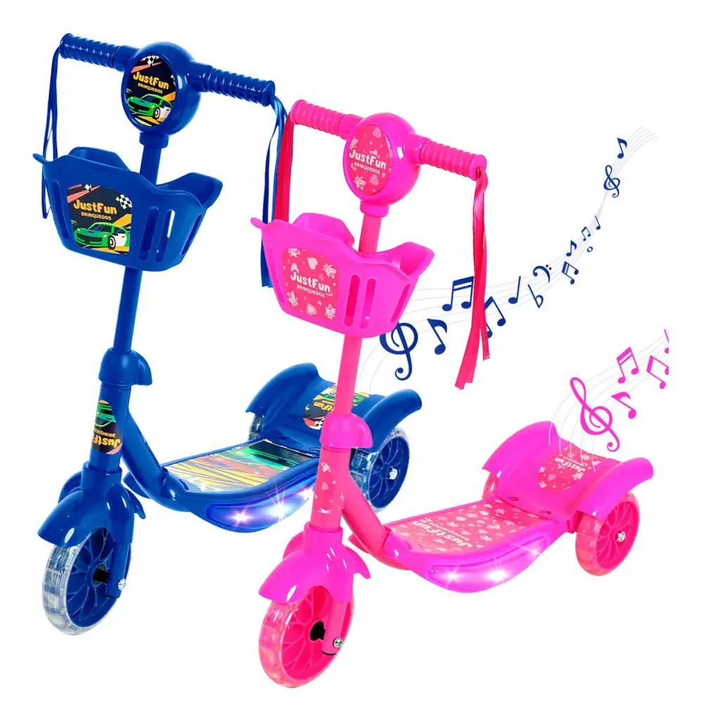 Patinete Just Fun com LED e cesta vira hit entre crianças