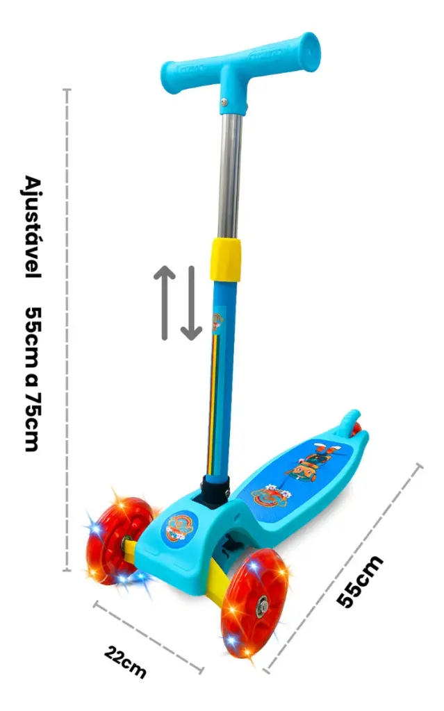 Patinete Unitoys 3 Rodas LED diverte pais e crianças