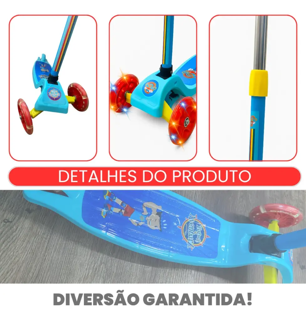 Patinete Unitoys 3 Rodas LED diverte pais e crianças