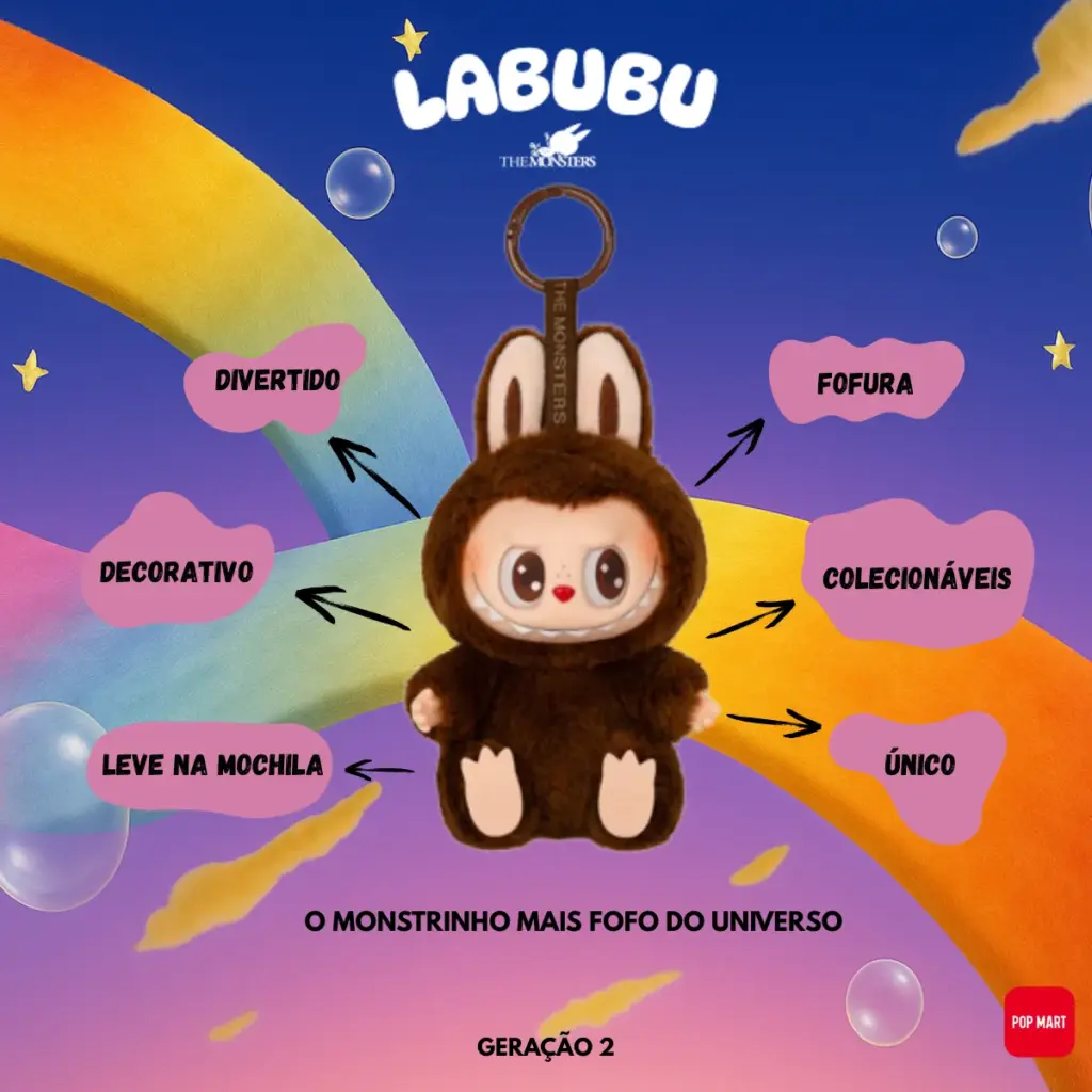 Pelúcia Labubu Surpresa traz luzes, sons e movimento